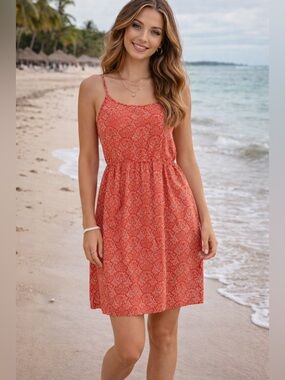 Old Navy 🪸 Coral Patterned Mini Dress Sundress Spaghetti Straps